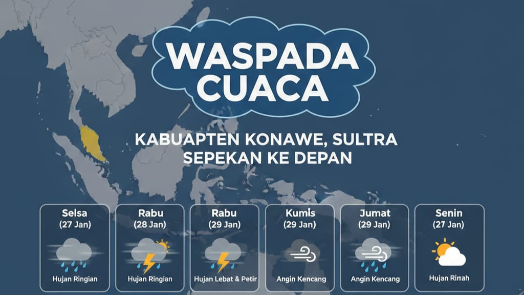 BMKG merilis prediksi cuaca di Sultra dalam sepekan kedepan.