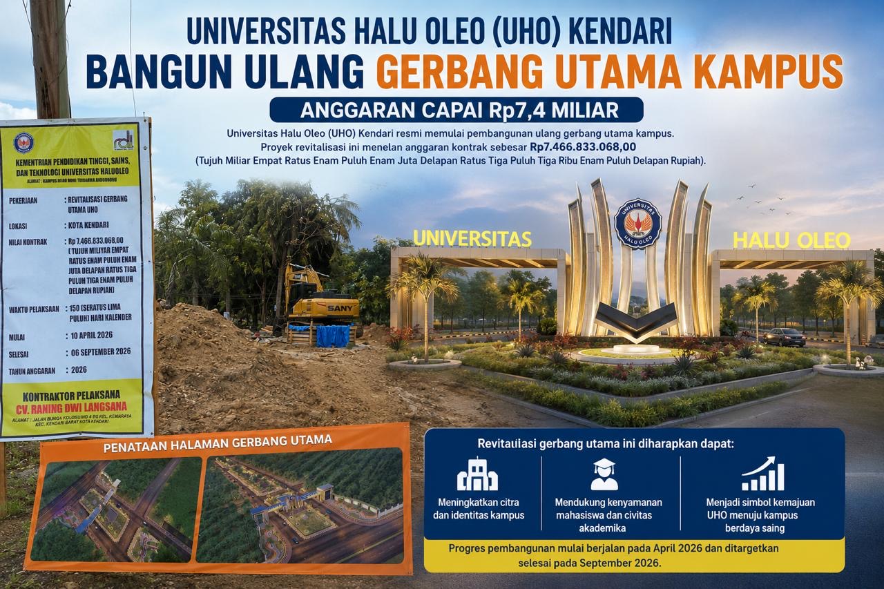 UHO Kendari Revitalisasi Gerbang Utama, Kampus Siapkan Wajah Baru Senilai Rp7,4 Miliar