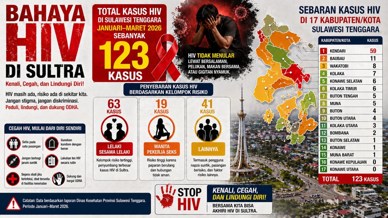 Berikut Daftar Kasus HIV di Sultra, Kelompok Sesama Lelaki Jadi Penyumbang Terbesar